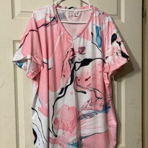Pink Marble V-Neck Short Sleeve Tee